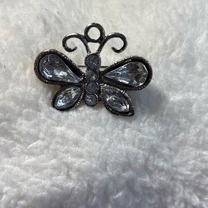 Vintage Silver Tone Clear Rhinestone Butterfly Brooch/Pin
